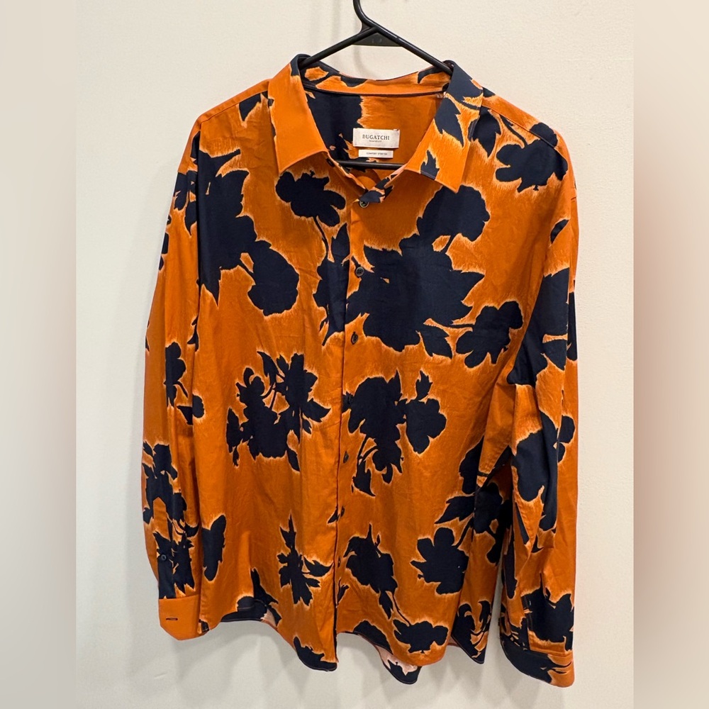 Bugatchi Orange and Black Comfort Stretch Shirt